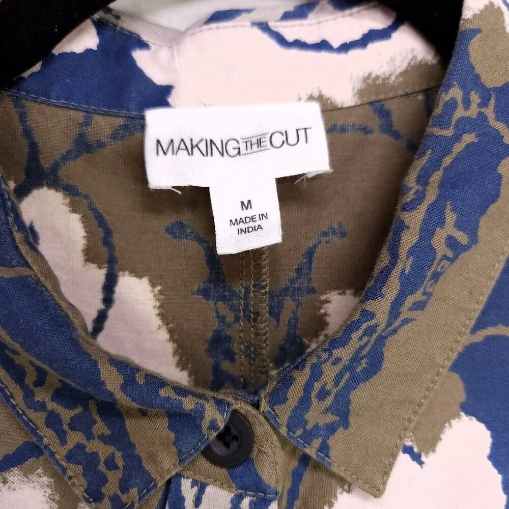 Making The Cut Tie Dress Handkerchief Hem Button Down Short Puff Sleeves Medium - Picture 7 of 15